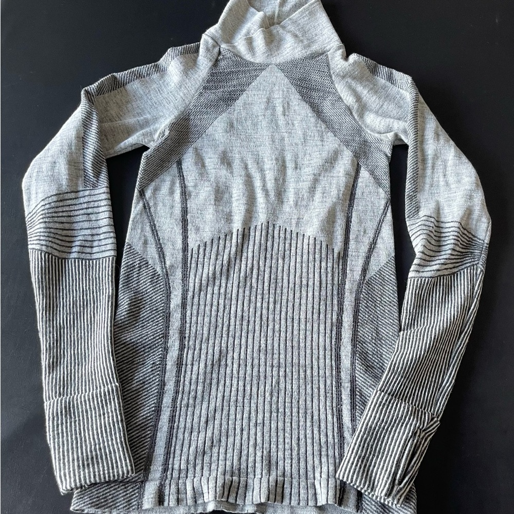 Athleta Gray Cowl Turtleneck Sweater with Ribbed Knit